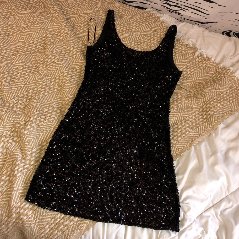 Black sequined cocktail dress
